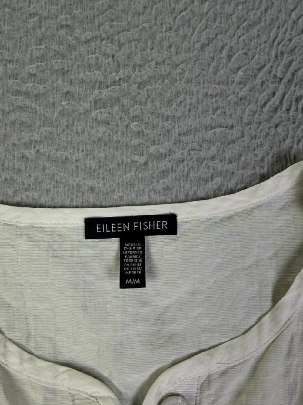 Eileen Fisher Longline Jacket Womens M Bone Ecru Rumpled Organic Steel Metallic - Picture 5 of 12